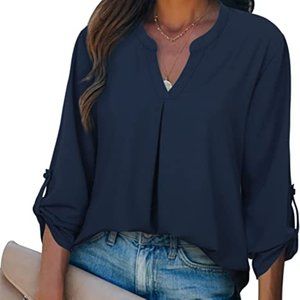 3/4 Sleeve Navy Blouse